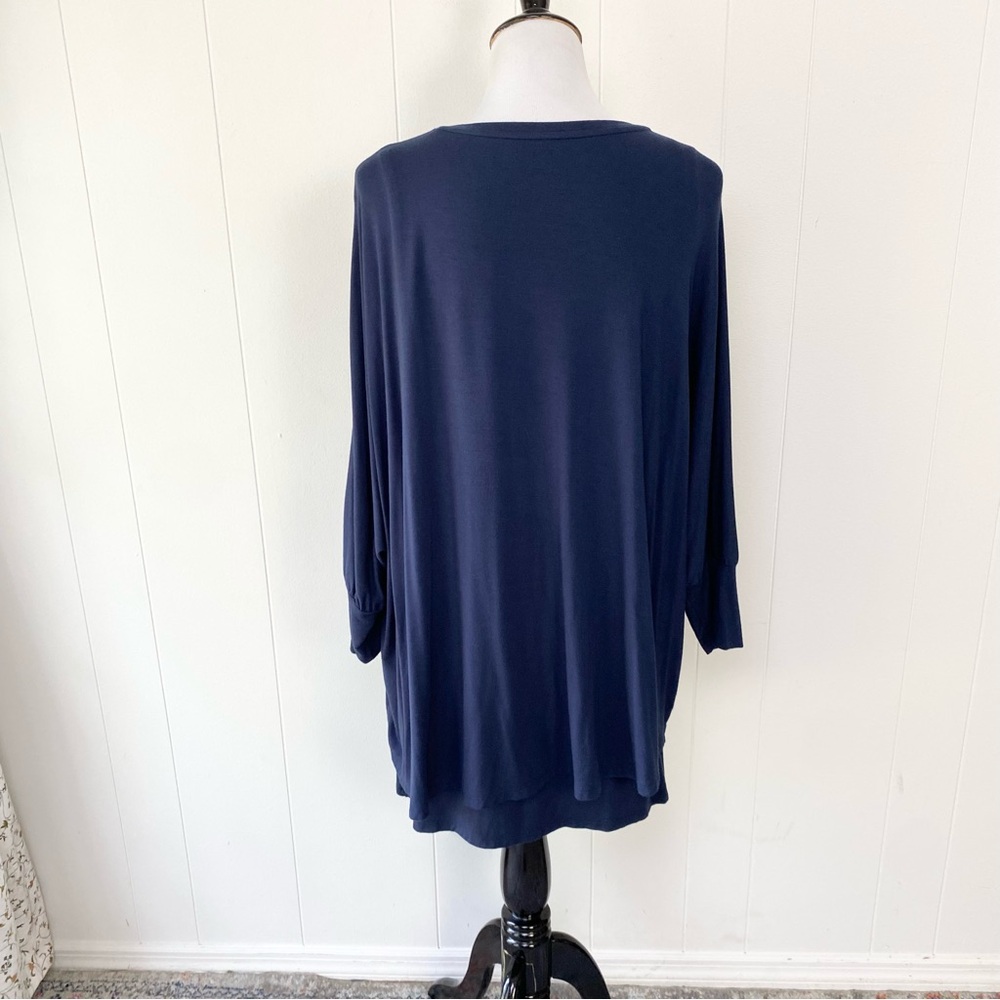 Soft Surroundings Indeevar Tunic Top Sz XL Navy Blue Layered V Neck Stretch - Picture 2 of 12